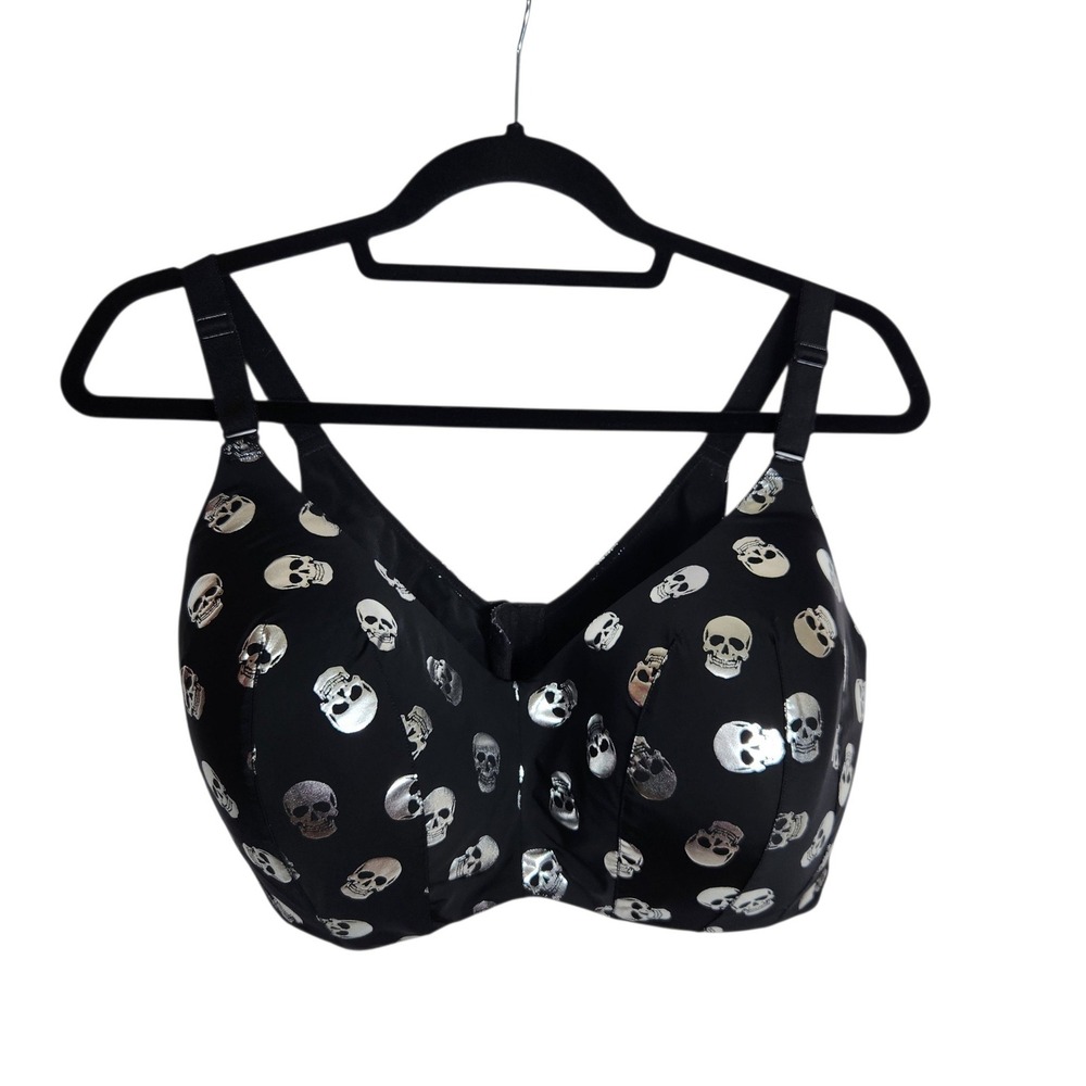 Torrid Black Metallic Silver Skull Print Underwire Full Coverage Bra 40DDD